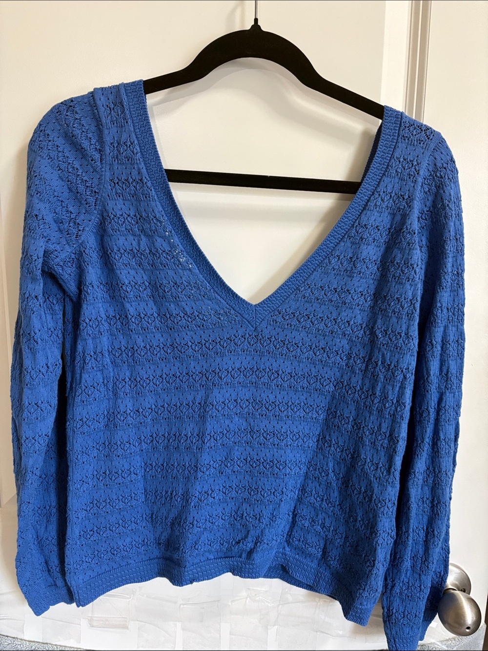 Sezane Azure Blue Greta V-Neck Knit Sweater